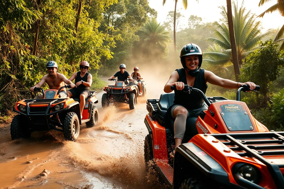 Grupo de buggys cruzando un sendero de barro en la selva de Punta Cana